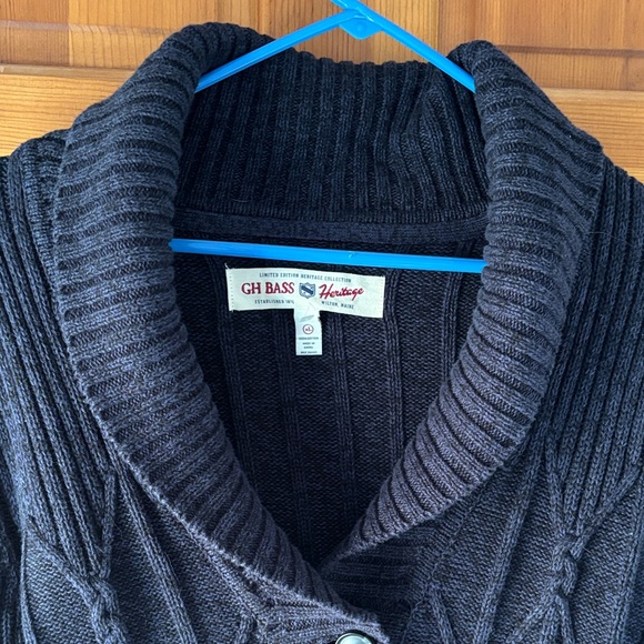 GH Bass Heritage Black Cable-Knit Shawl Collar Cardigan - Picture 3 of 16
